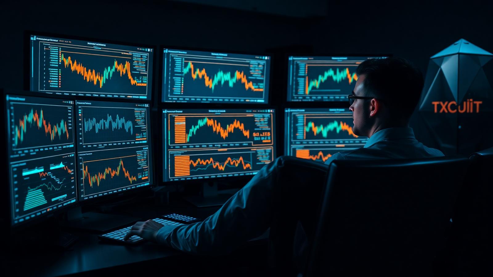 Compliance analyst monitoring blockchain transactions
